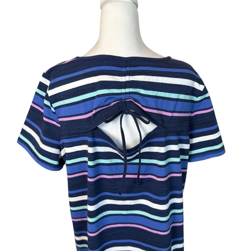 T by Talbots Ruched Drawstring‎ Back Striped Knee Length T-Shirt Dress 1X Plus - Picture 8 of 14